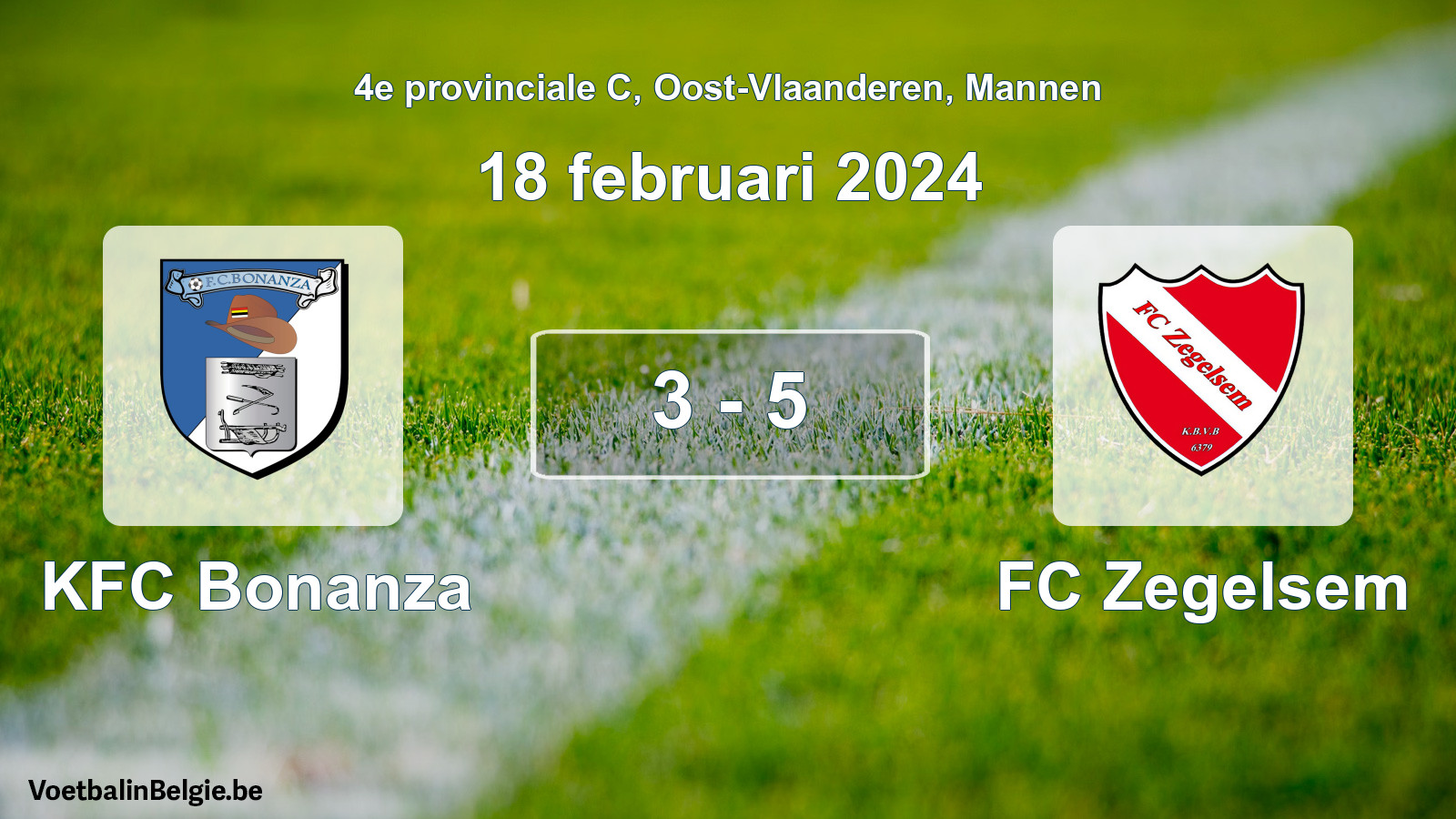 Gespeelde wedstrijd mannenvoetbal: KFC Bonanza - FC Zegelsem 3 - 5 (18 februari 2024)