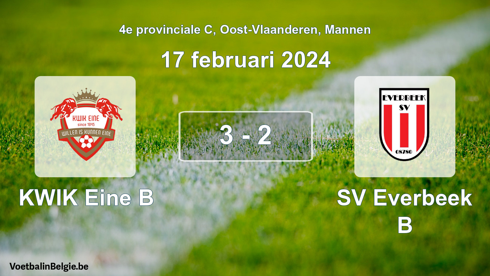 Gespeelde wedstrijd mannenvoetbal: KWIK Eine B - SV Everbeek B 3 - 2 (17 februari 2024)