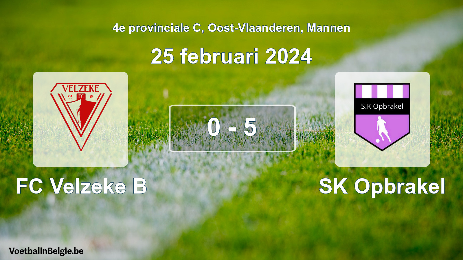 Gespeelde wedstrijd mannenvoetbal: FC Velzeke B - SK Opbrakel 0 - 5 (25 februari 2024)
