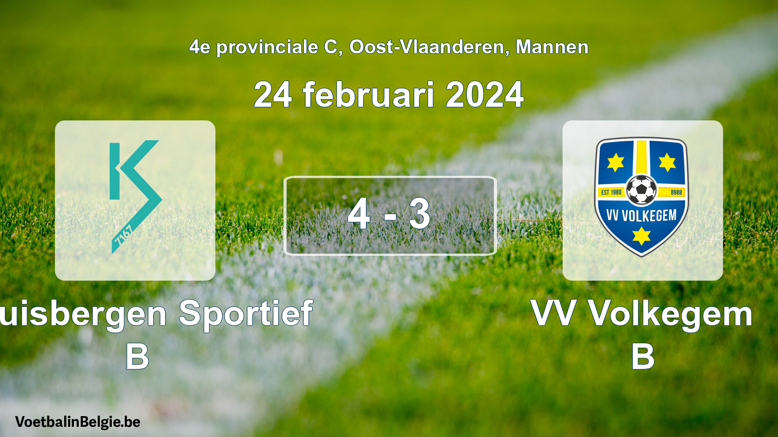Gespeelde wedstrijd mannenvoetbal: Kluisbergen Sportief B - VV Volkegem B 4 - 3 (24 februari 2024)