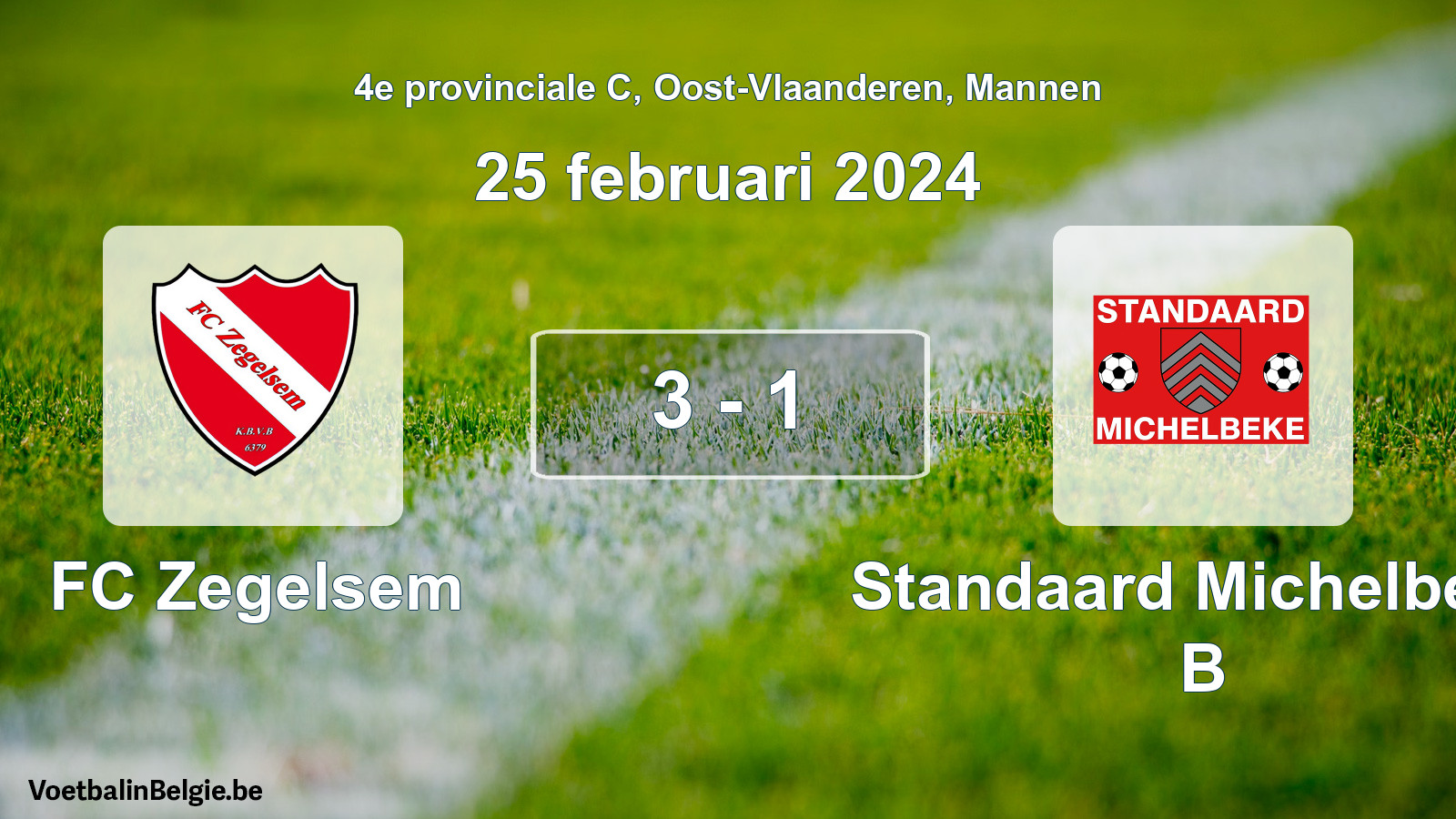 Gespeelde wedstrijd mannenvoetbal: FC Zegelsem - Standaard Michelbeke B 3 - 1 (25 februari 2024)