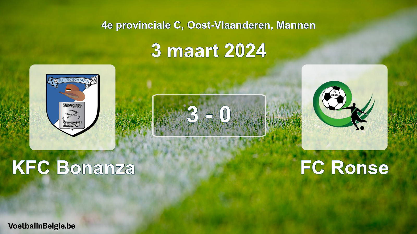 Gespeelde wedstrijd mannenvoetbal: KFC Bonanza - FC Ronse 3 - 0 (3 maart 2024)