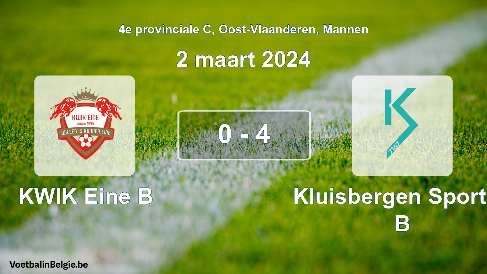 Gespeelde wedstrijd mannenvoetbal: KWIK Eine B - Kluisbergen Sportief B 0 - 4 (2 maart 2024)