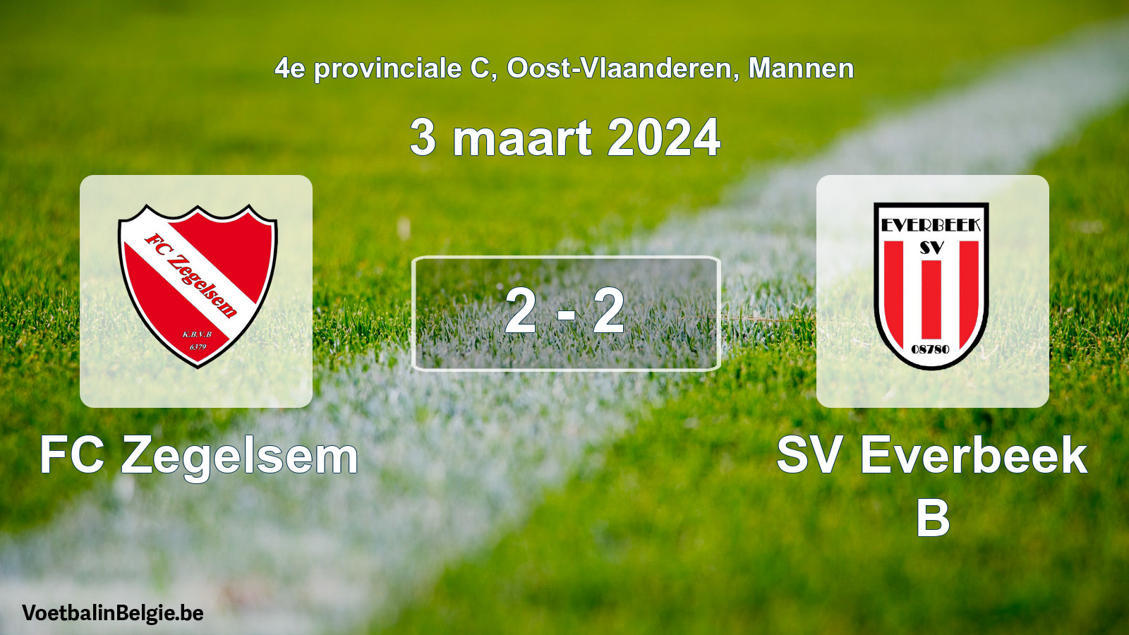 Gespeelde wedstrijd mannenvoetbal: FC Zegelsem - SV Everbeek B 2 - 2 (3 maart 2024)