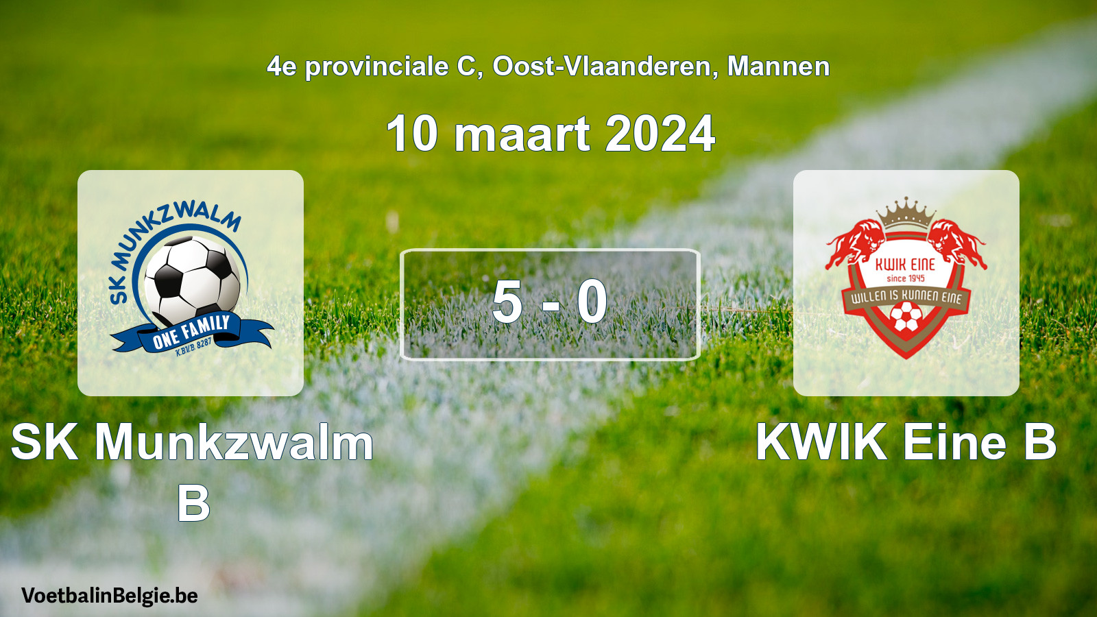 Gespeelde wedstrijd mannenvoetbal: SK Munkzwalm B - KWIK Eine B 5 - 0 (10 maart 2024)