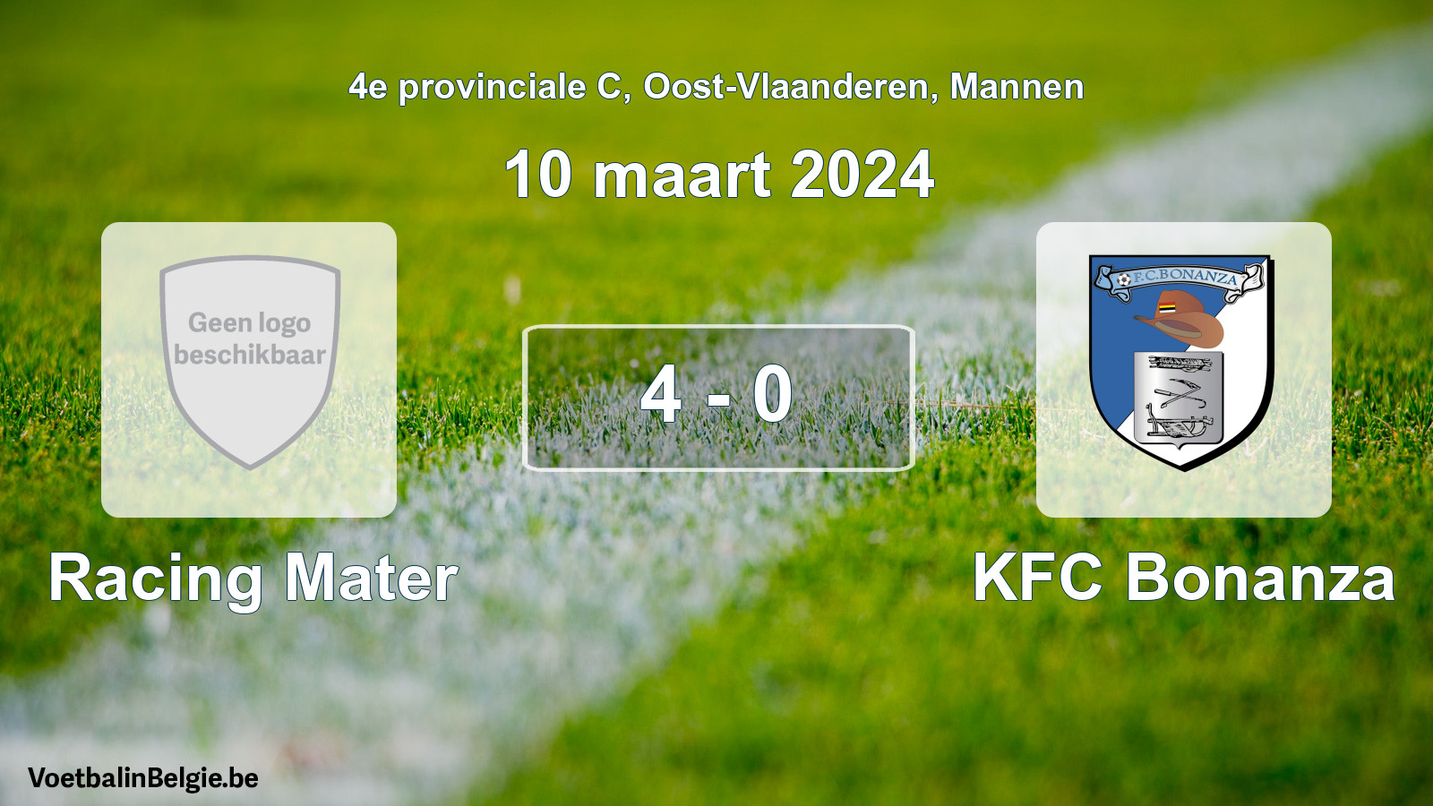 Gespeelde wedstrijd mannenvoetbal: Racing Mater - KFC Bonanza 4 - 0 (10 maart 2024)