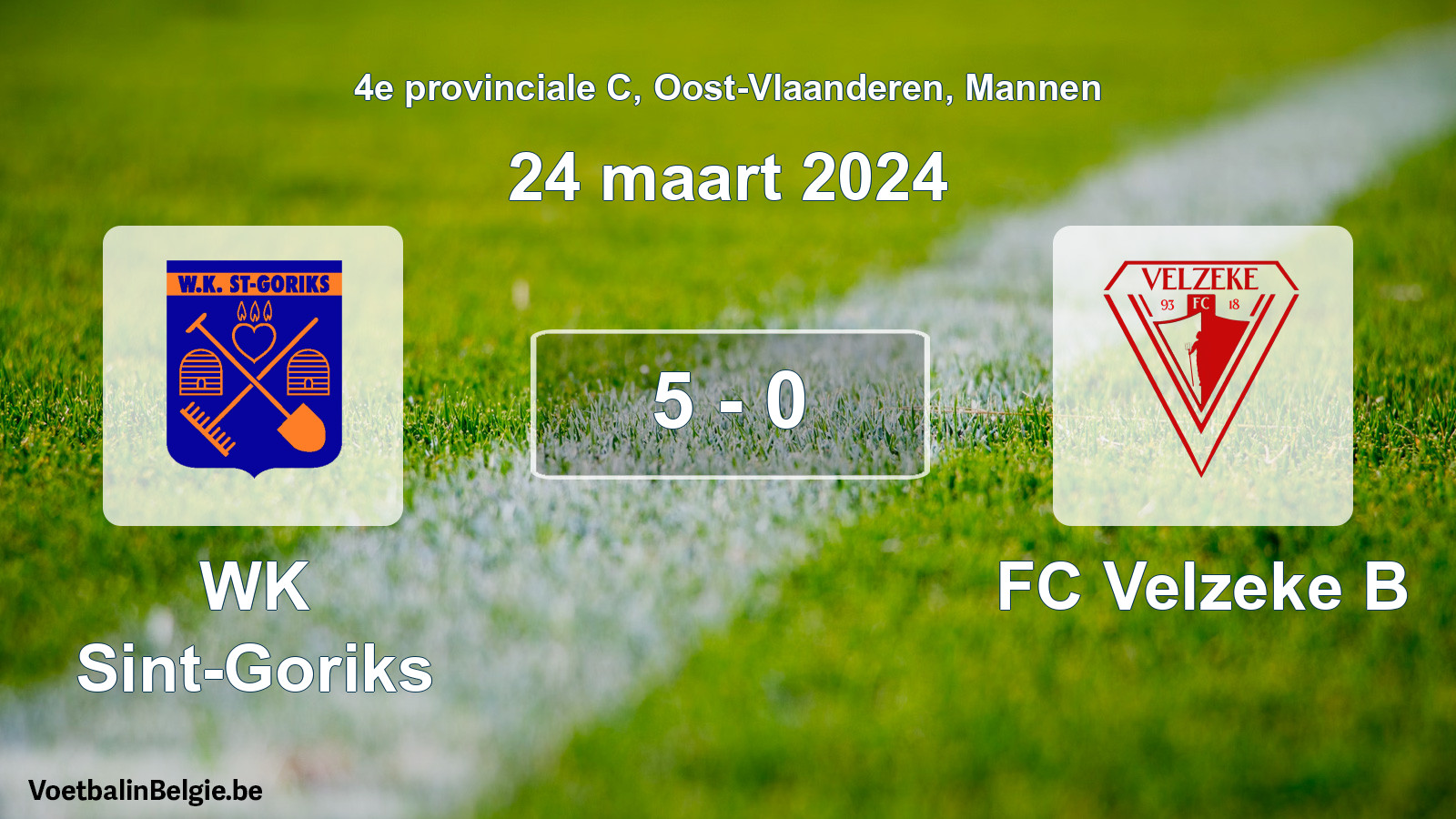 Gespeelde wedstrijd mannenvoetbal: WK Sint-Goriks - FC Velzeke B 5 - 0 (24 maart 2024)