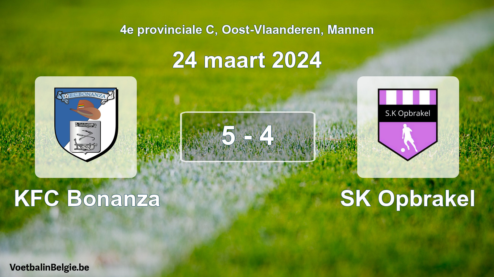 Gespeelde wedstrijd mannenvoetbal: KFC Bonanza - SK Opbrakel 5 - 4 (24 maart 2024)