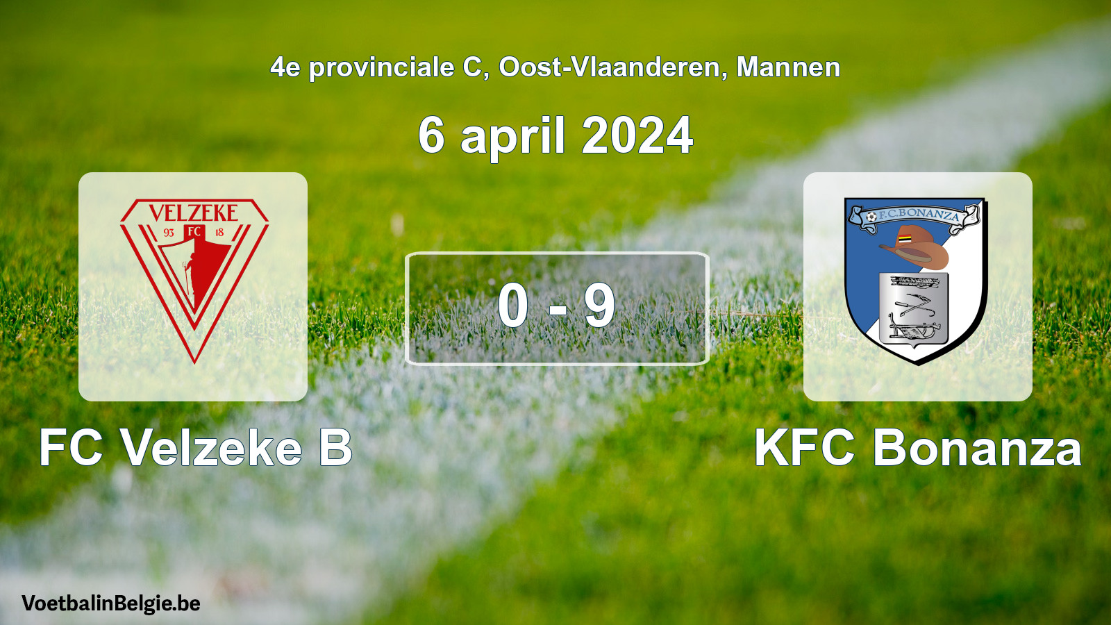 Gespeelde wedstrijd mannenvoetbal: FC Velzeke B - KFC Bonanza 0 - 9 (6 april 2024)