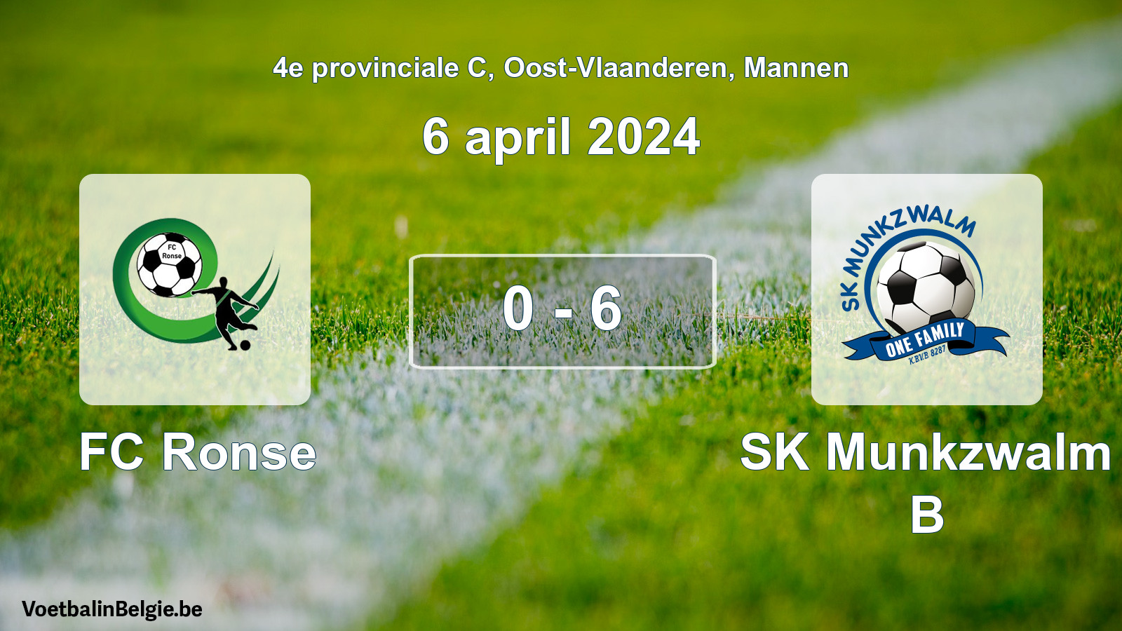 Gespeelde wedstrijd mannenvoetbal: FC Ronse - SK Munkzwalm B 0 - 6 (6 april 2024)