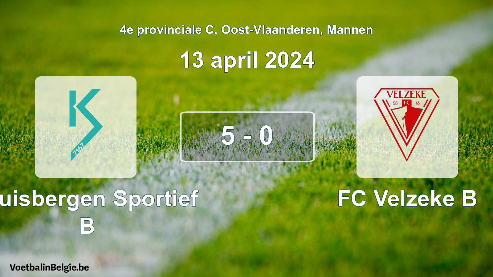 Gespeelde wedstrijd mannenvoetbal: Kluisbergen Sportief B - FC Velzeke B 5 - 0 (13 april 2024)