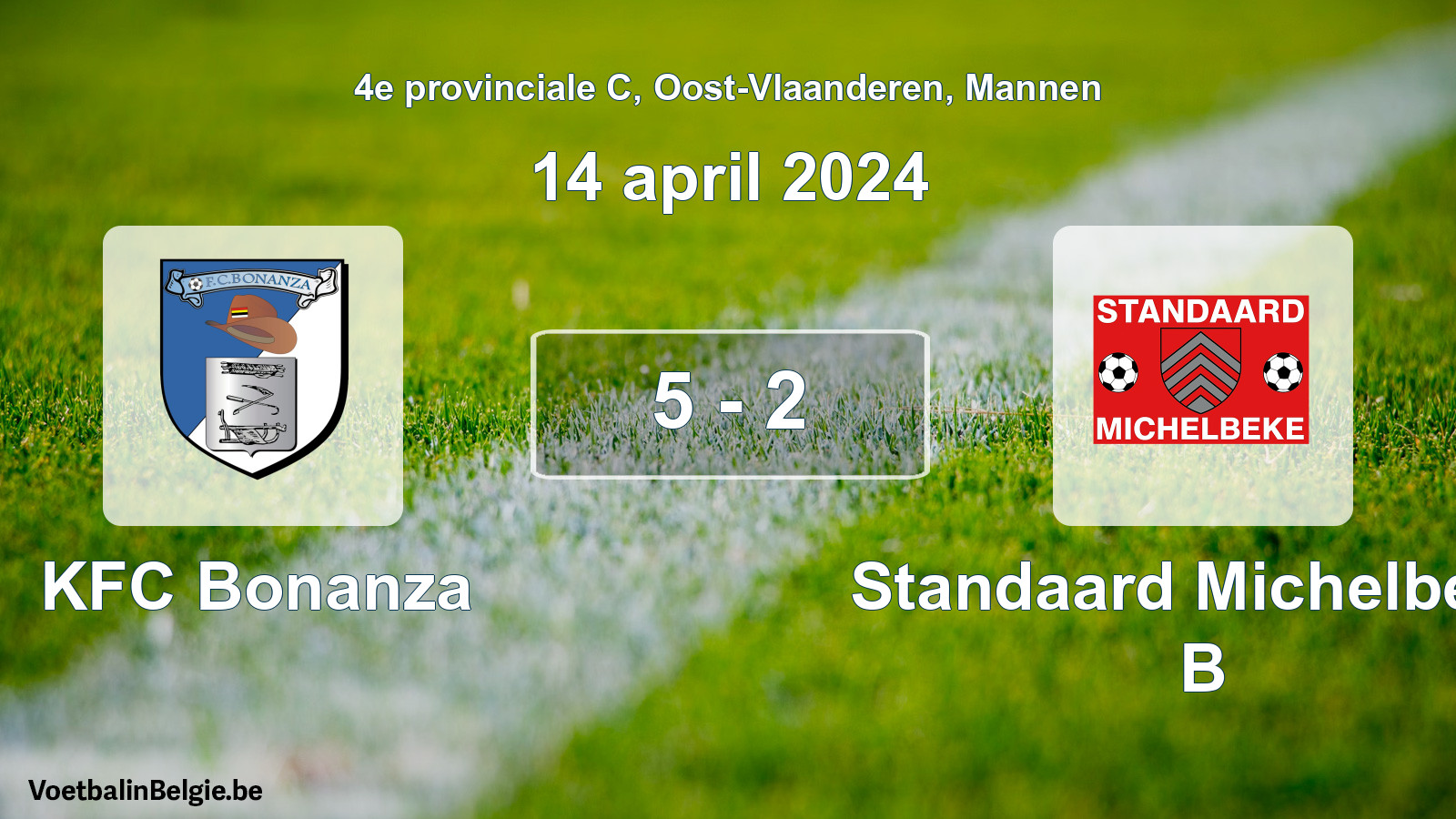 Gespeelde wedstrijd mannenvoetbal: KFC Bonanza - Standaard Michelbeke B 5 - 2 (14 april 2024)
