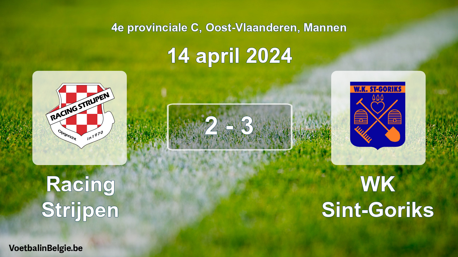 Gespeelde wedstrijd mannenvoetbal: Racing Strijpen - WK Sint-Goriks 2 - 3 (14 april 2024)