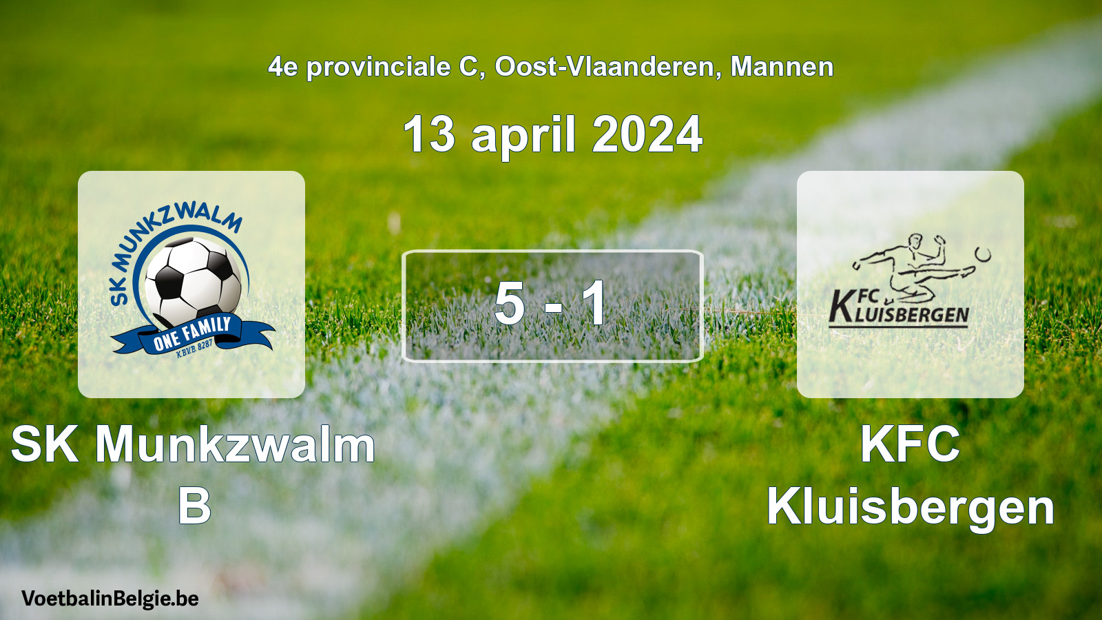 Gespeelde wedstrijd mannenvoetbal: SK Munkzwalm B - KFC Kluisbergen 5 - 1 (13 april 2024)