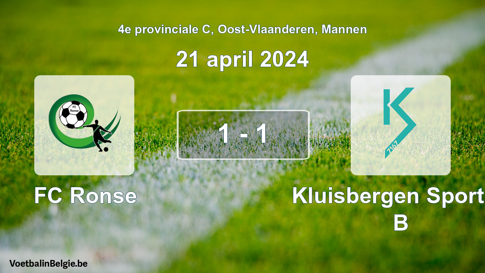 Gespeelde wedstrijd mannenvoetbal: FC Ronse - Kluisbergen Sportief B 1 - 1 (21 april 2024)