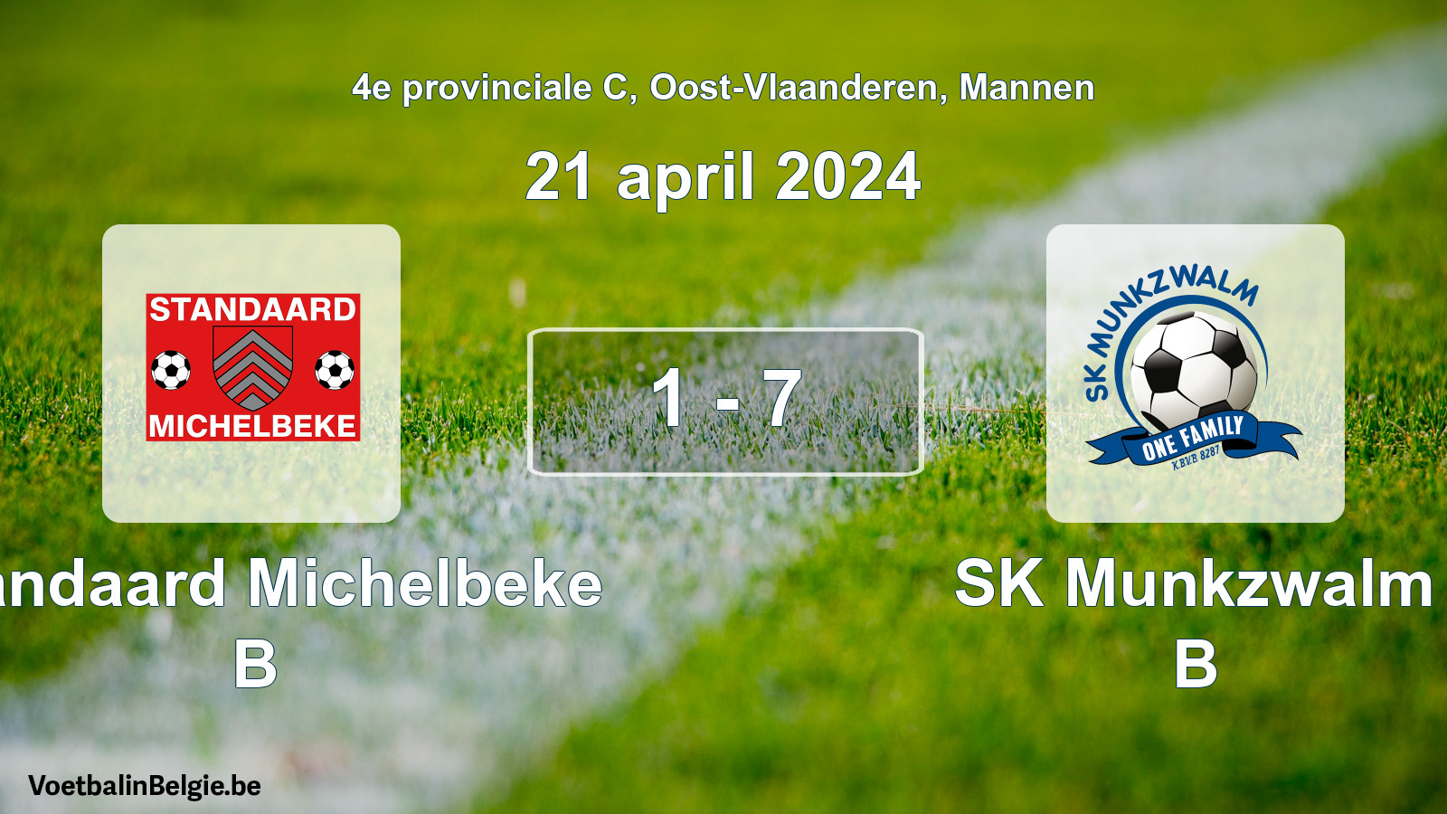 Gespeelde wedstrijd mannenvoetbal: Standaard Michelbeke B - SK Munkzwalm B 1 - 7 (21 april 2024)