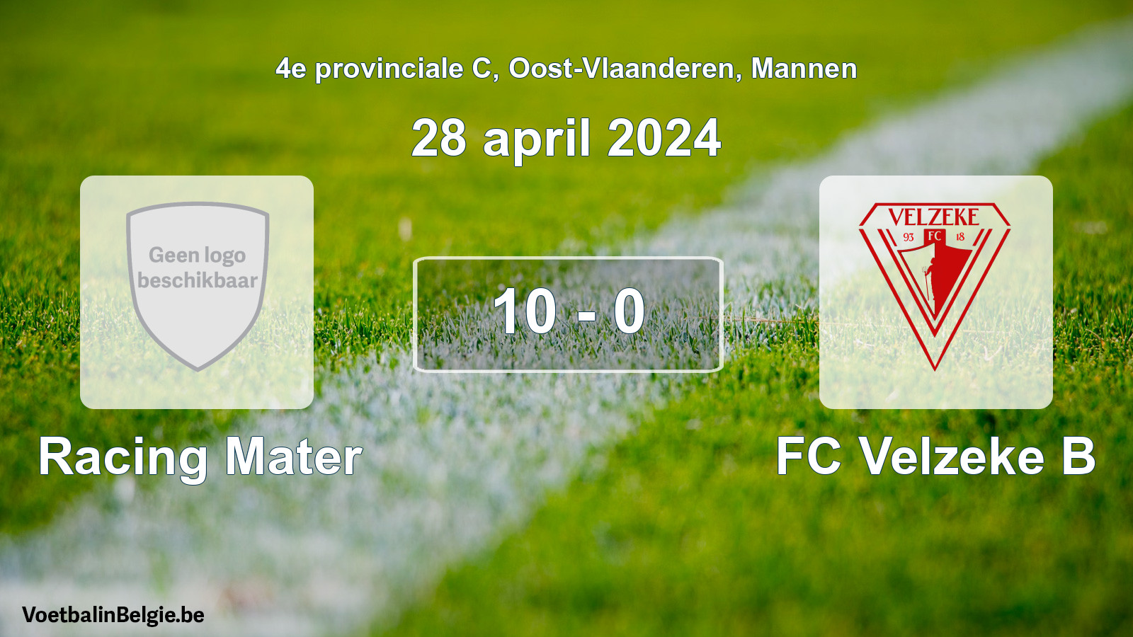 Gespeelde wedstrijd mannenvoetbal: Racing Mater - FC Velzeke B 10 - 0 (28 april 2024)