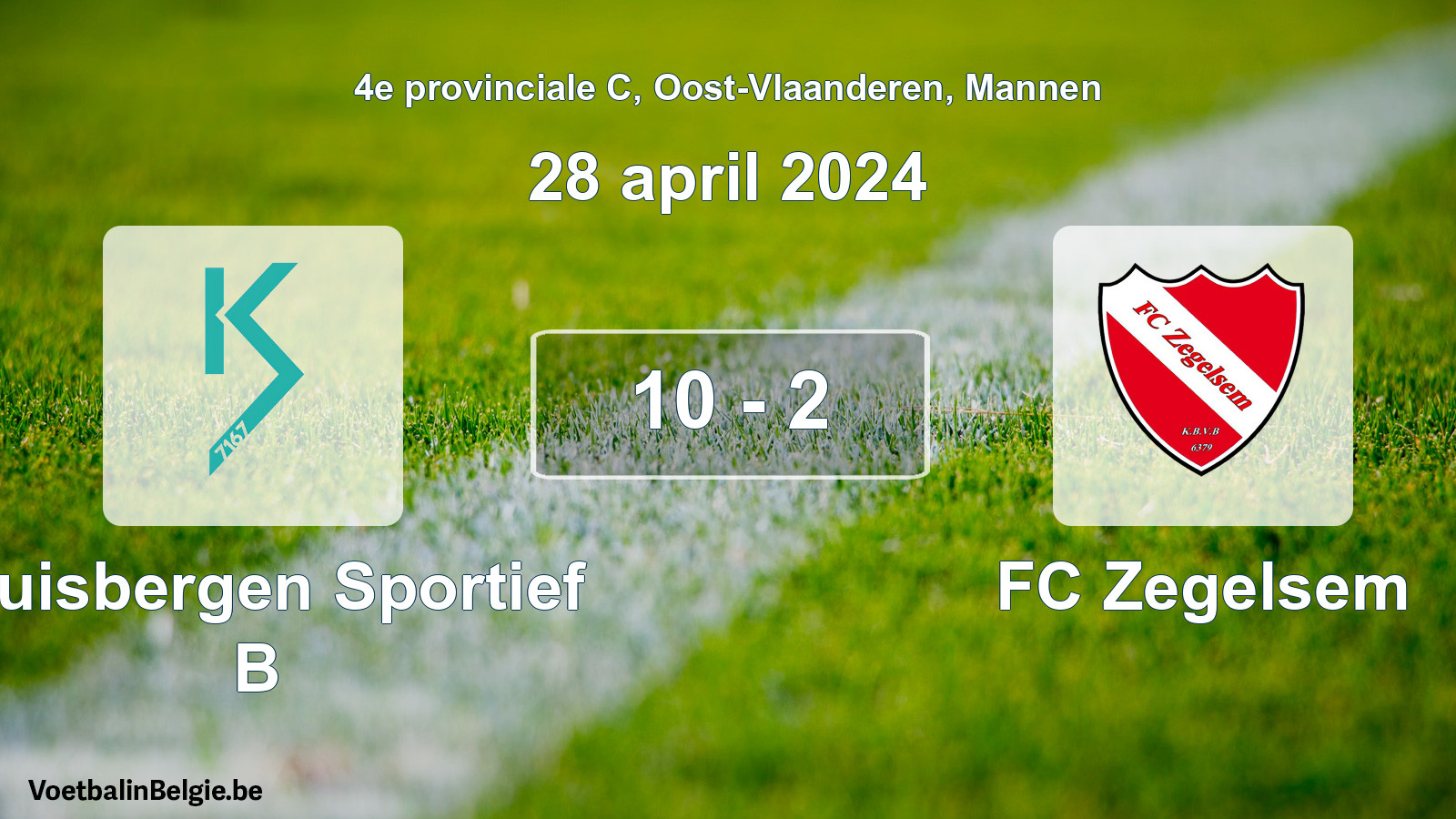 Gespeelde wedstrijd mannenvoetbal: Kluisbergen Sportief B - FC Zegelsem 10 - 2 (28 april 2024)