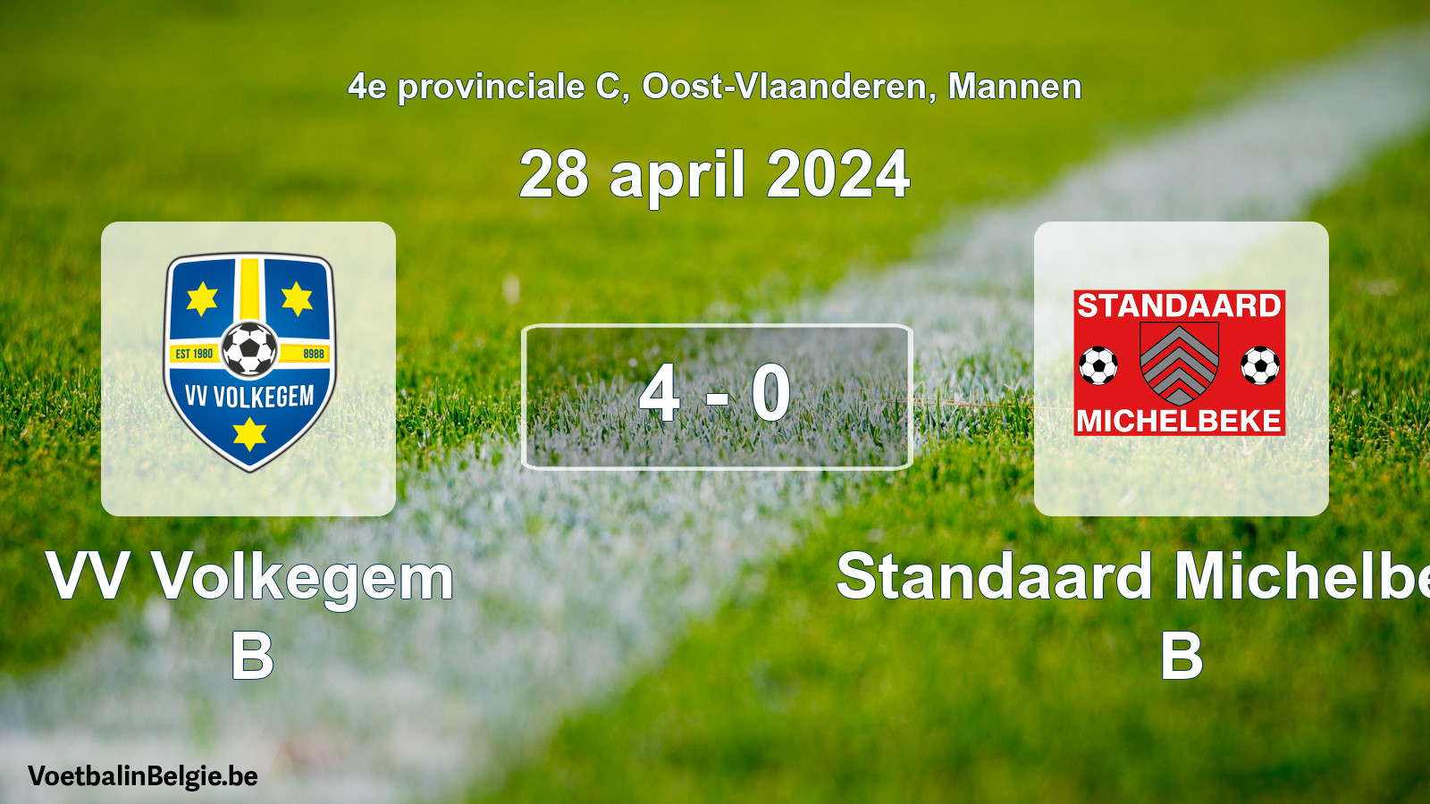 Gespeelde wedstrijd mannenvoetbal: VV Volkegem B - Standaard Michelbeke B 4 - 0 (28 april 2024)
