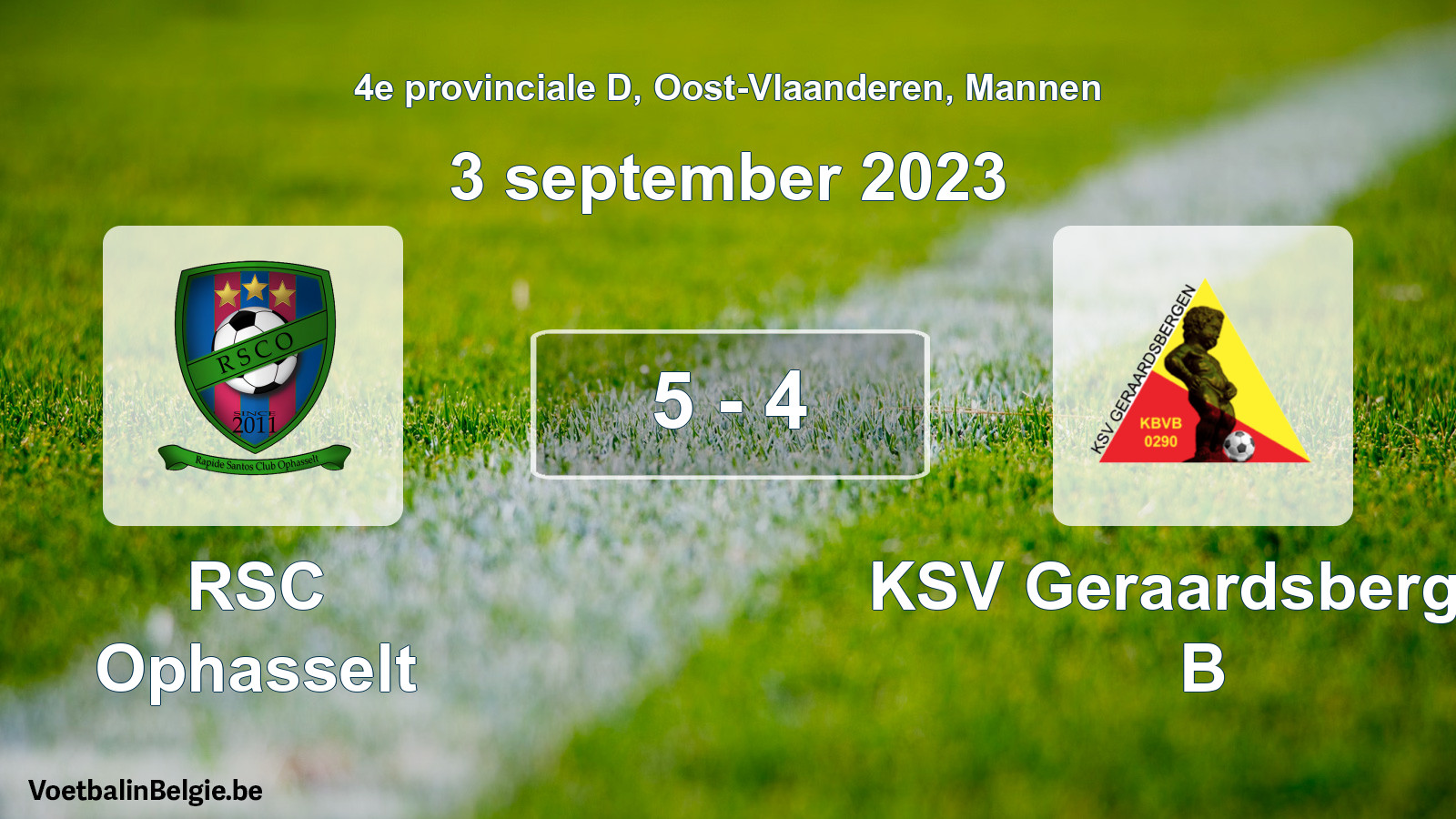 Gespeelde wedstrijd mannenvoetbal: RSC Ophasselt - KSV Geraardsbergen B 5 - 4 (3 september 2023)