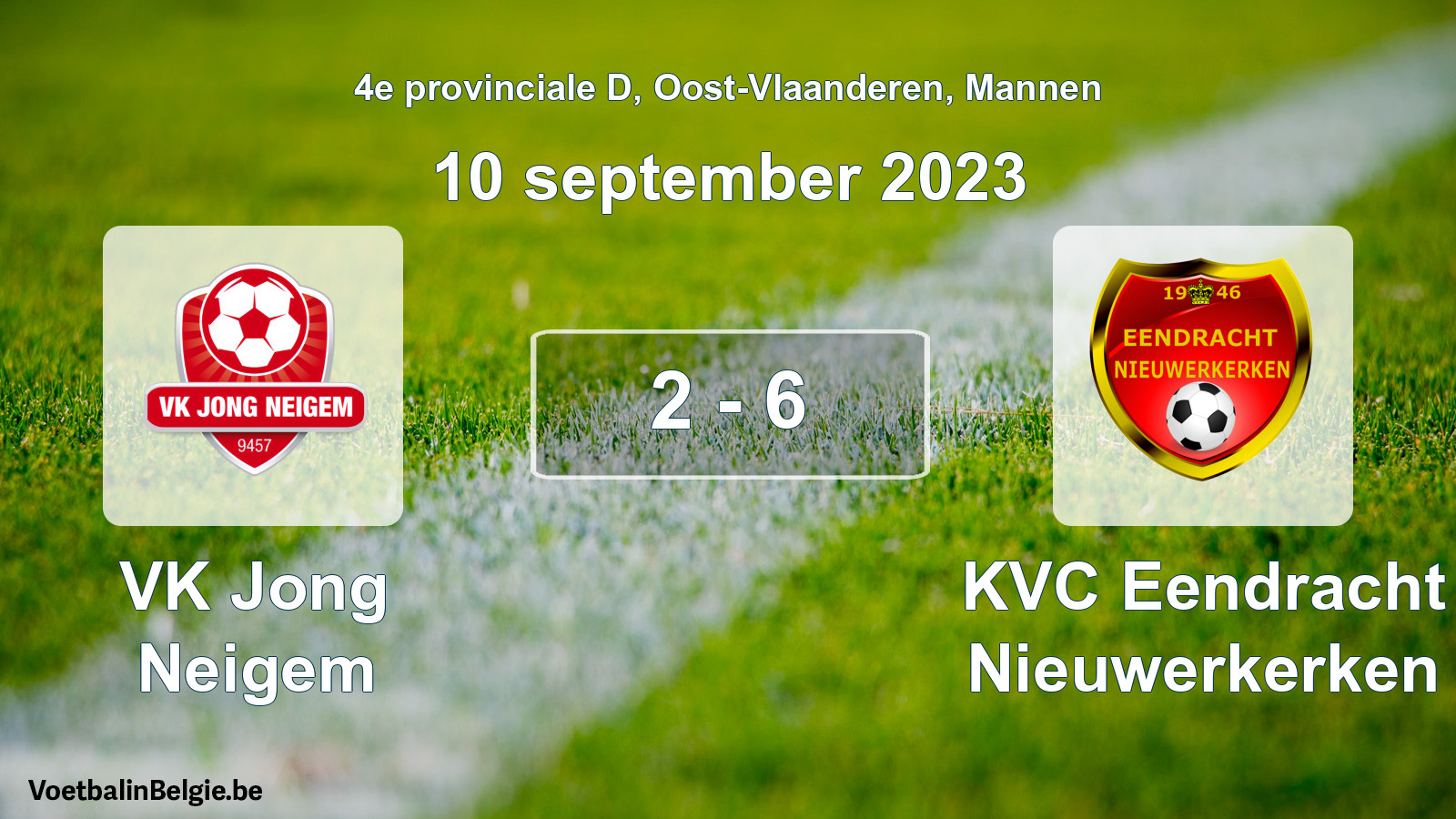 Gespeelde wedstrijd mannenvoetbal: VK Jong Neigem - KVC Eendracht Nieuwerkerken 2 - 6 (10 september 2023)