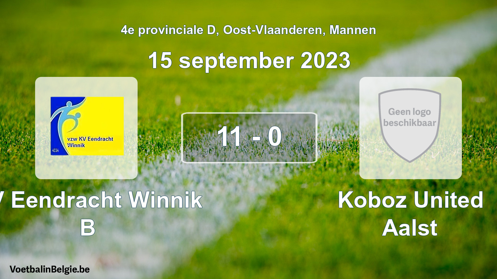 Gespeelde wedstrijd mannenvoetbal: KV Eendracht Winnik B - Koboz United Aalst 11 - 0 (15 september 2023)