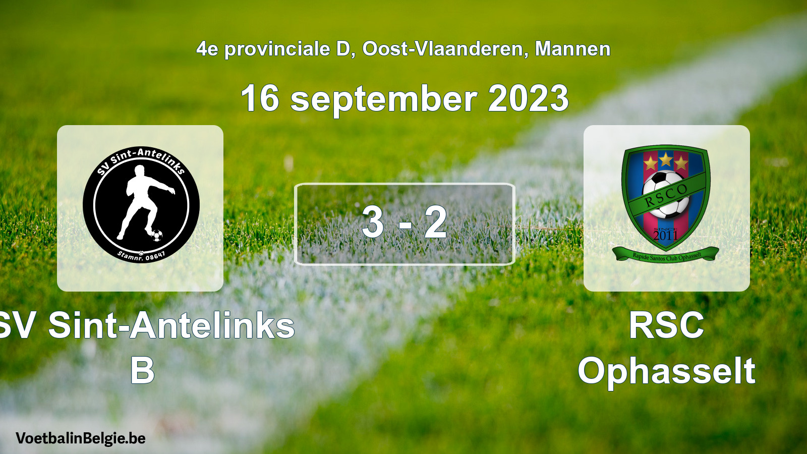Gespeelde wedstrijd mannenvoetbal: SV Sint-Antelinks B - RSC Ophasselt 3 - 2 (16 september 2023)