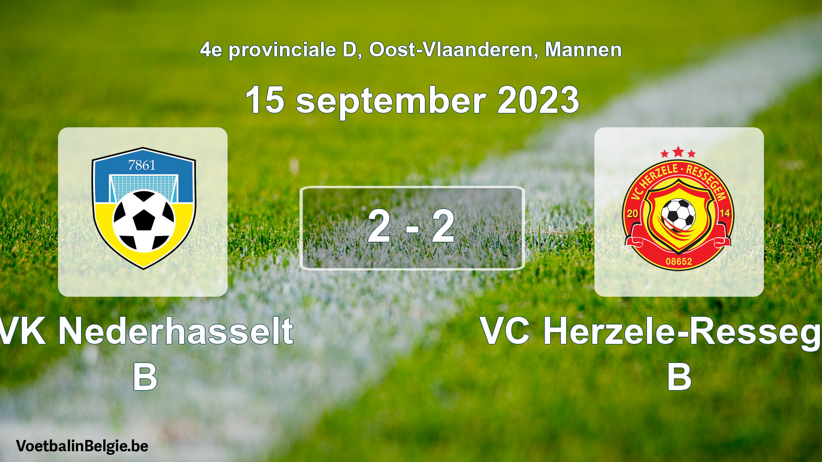 Gespeelde wedstrijd mannenvoetbal: VK Nederhasselt B - VC Herzele-Ressegem B 2 - 2 (15 september 2023)