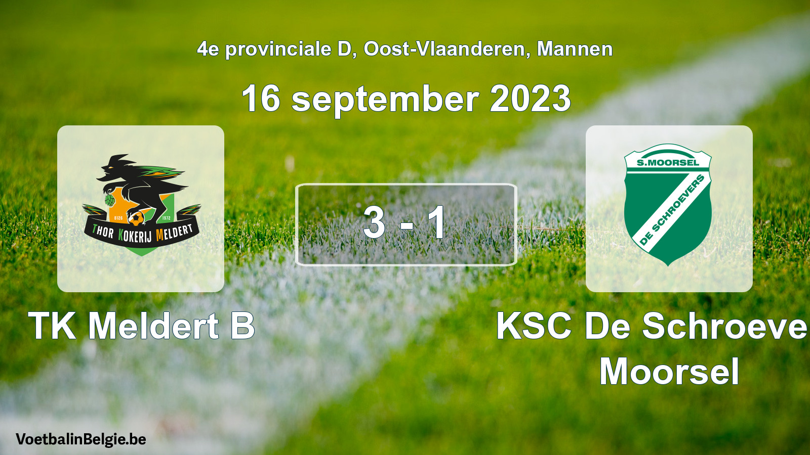 Gespeelde wedstrijd mannenvoetbal: TK Meldert B - KSC De Schroevers Moorsel 3 - 1 (16 september 2023)