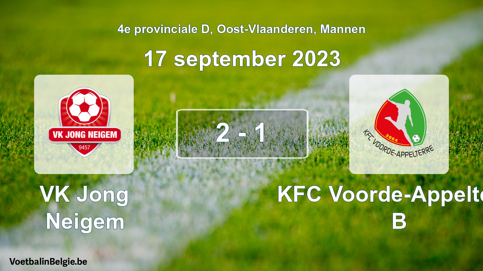 Gespeelde wedstrijd mannenvoetbal: VK Jong Neigem - KFC Voorde-Appelterre B 2 - 1 (17 september 2023)