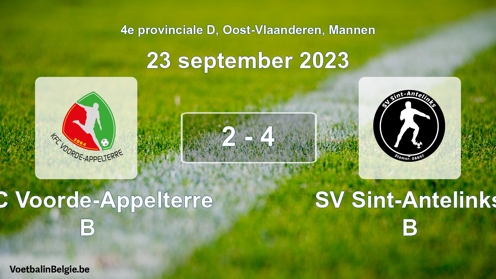 Gespeelde wedstrijd mannenvoetbal: KFC Voorde-Appelterre B - SV Sint-Antelinks B 2 - 4 (23 september 2023)