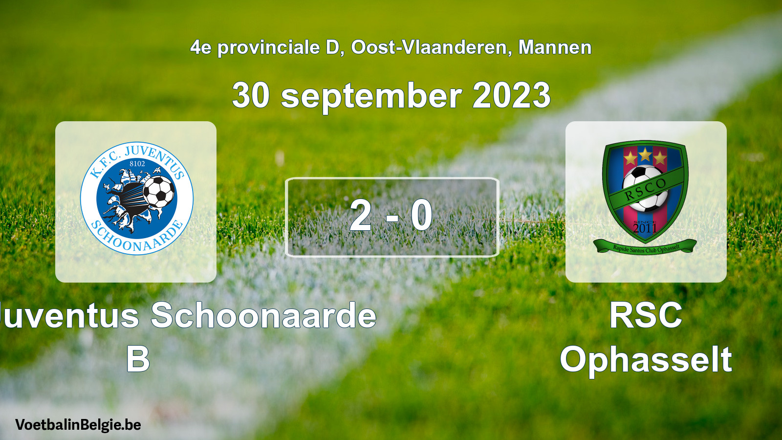 Gespeelde wedstrijd mannenvoetbal: KFC Juventus Schoonaarde B - RSC Ophasselt 2 - 0 (30 september 2023)