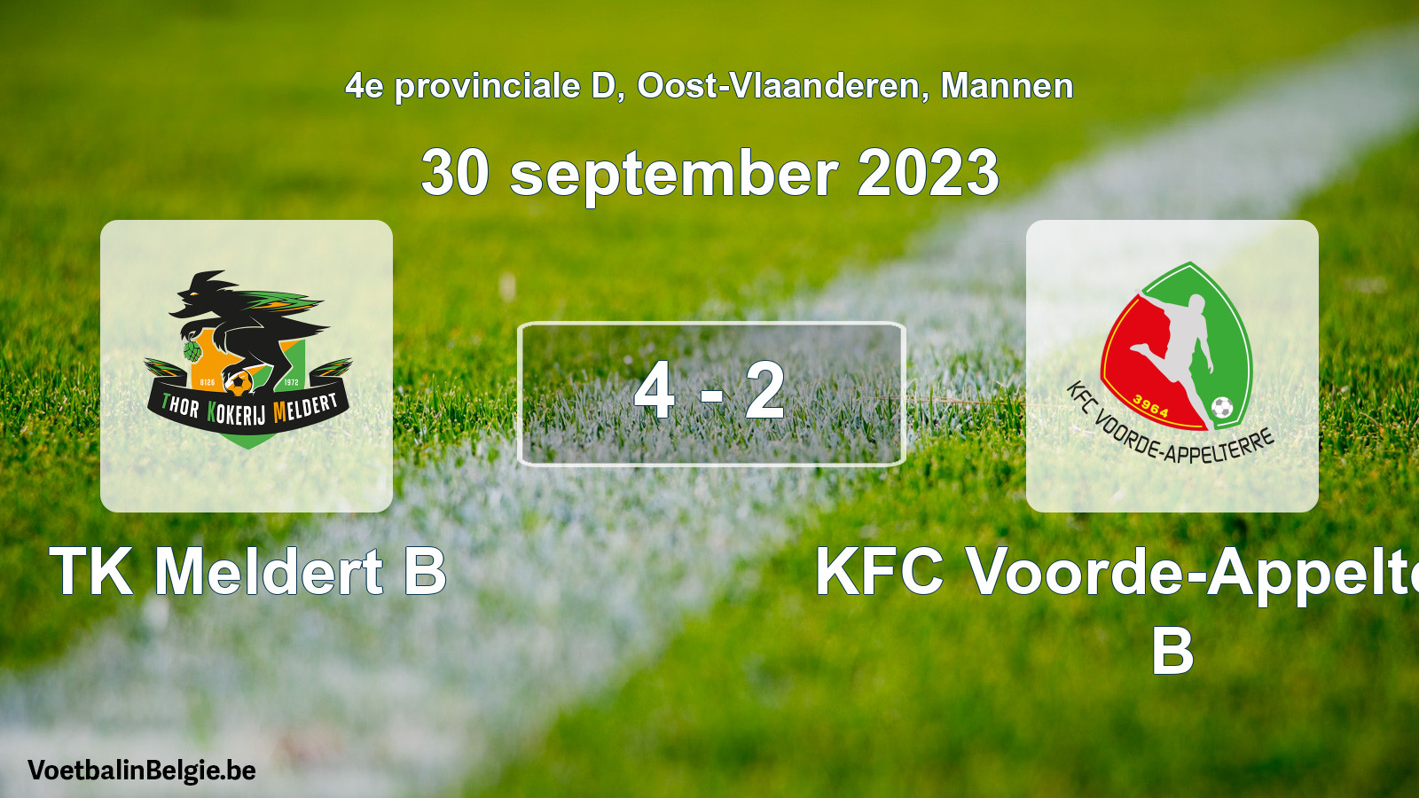 Gespeelde wedstrijd mannenvoetbal: TK Meldert B - KFC Voorde-Appelterre B 4 - 2 (30 september 2023)