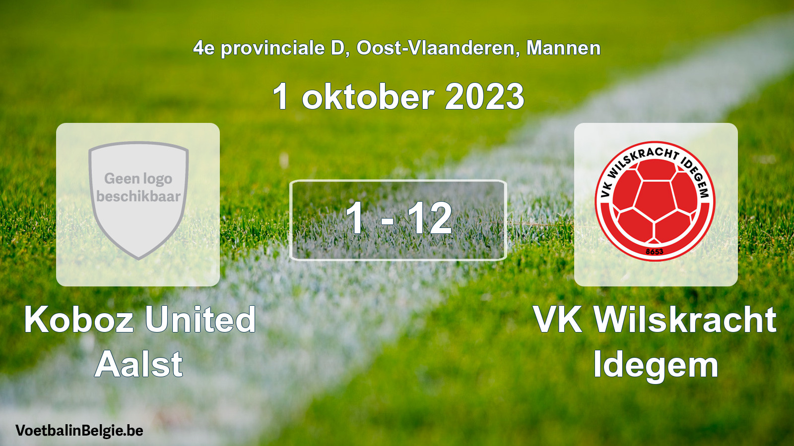 Gespeelde wedstrijd mannenvoetbal: Koboz United Aalst - VK Wilskracht Idegem 1 - 12 (1 oktober 2023)