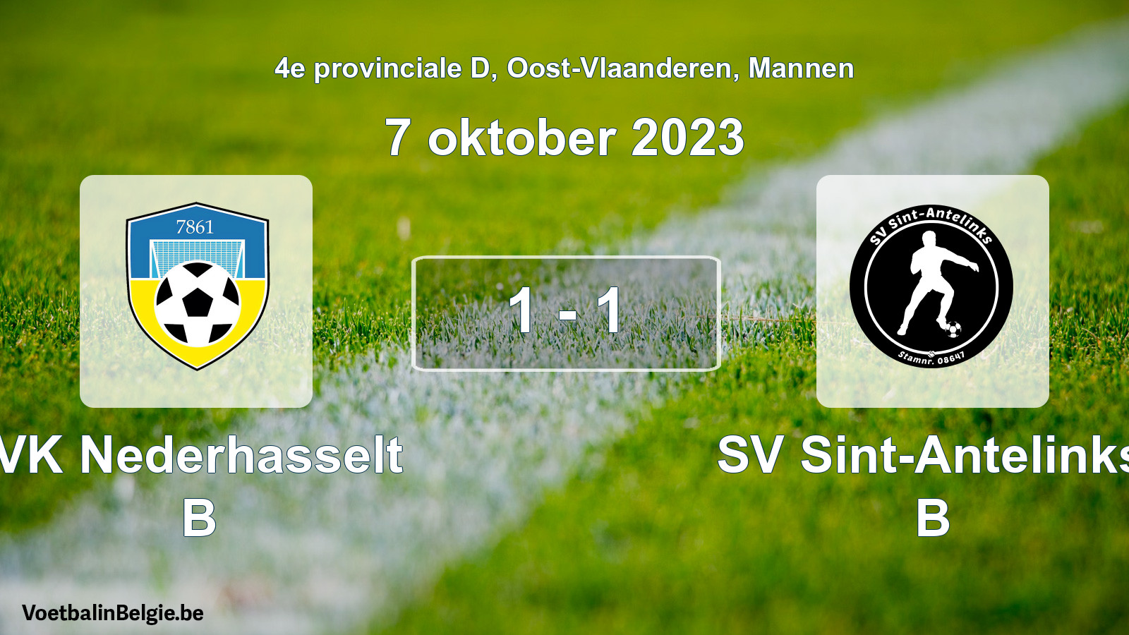 Gespeelde wedstrijd mannenvoetbal: VK Nederhasselt B - SV Sint-Antelinks B 1 - 1 (7 oktober 2023)