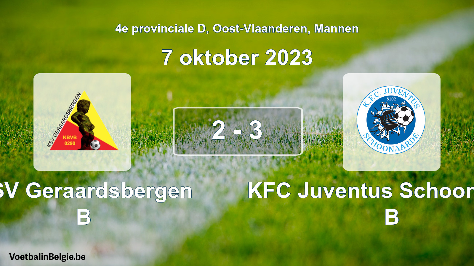 Gespeelde wedstrijd mannenvoetbal: KSV Geraardsbergen B - KFC Juventus Schoonaarde B 2 - 3 (7 oktober 2023)