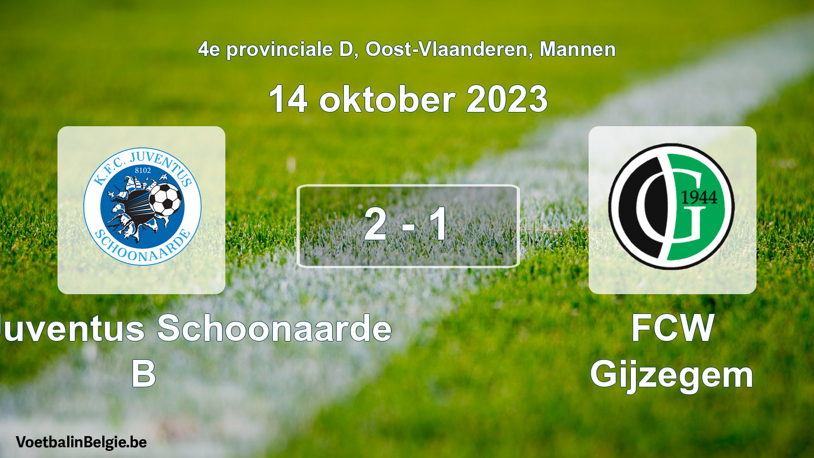 Gespeelde wedstrijd mannenvoetbal: KFC Juventus Schoonaarde B - FCW Gijzegem 2 - 1 (14 oktober 2023)