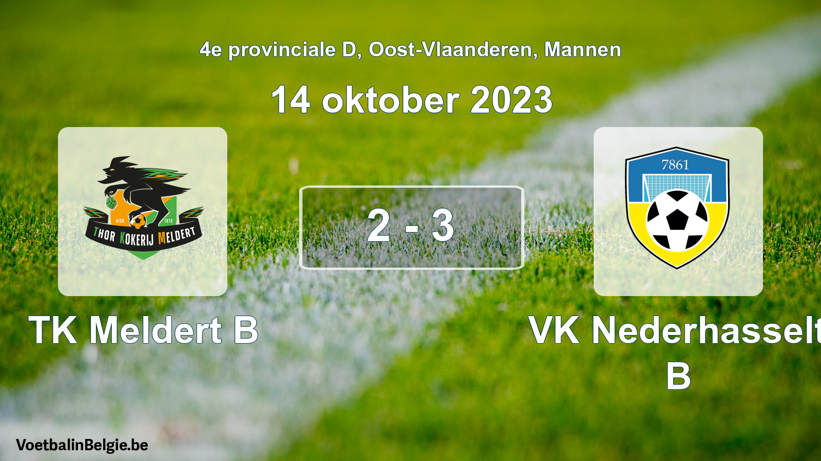 Gespeelde wedstrijd mannenvoetbal: TK Meldert B - VK Nederhasselt B 2 - 3 (14 oktober 2023)