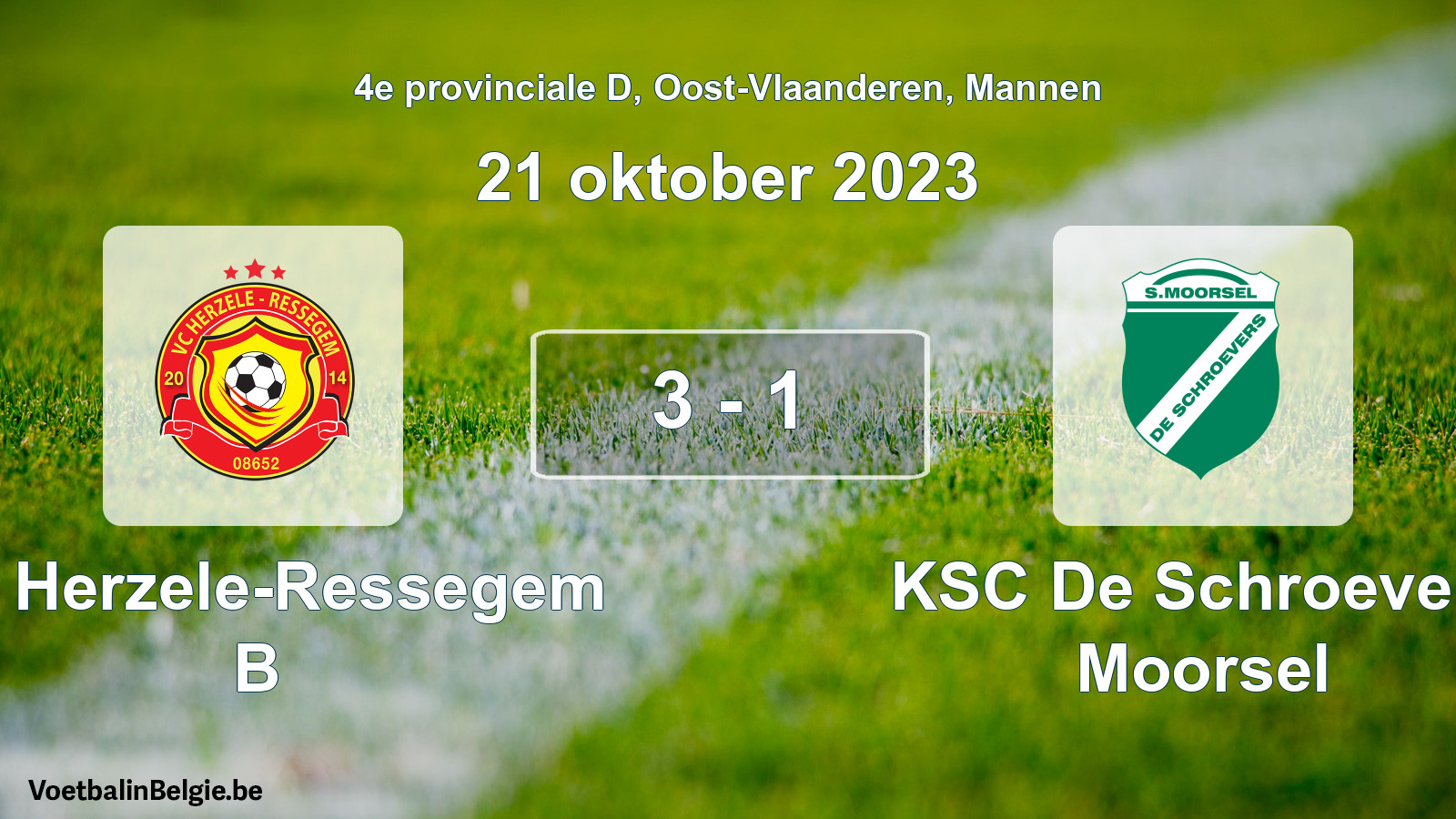Gespeelde wedstrijd mannenvoetbal: VC Herzele-Ressegem B - KSC De Schroevers Moorsel 3 - 1 (21 oktober 2023)