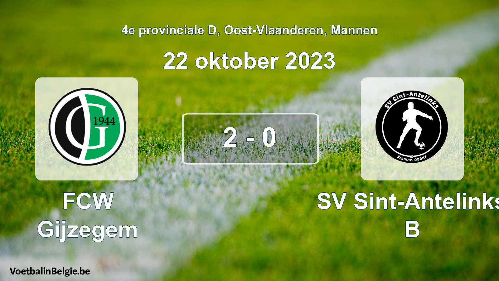 Gespeelde wedstrijd mannenvoetbal: FCW Gijzegem - SV Sint-Antelinks B 2 - 0 (22 oktober 2023)