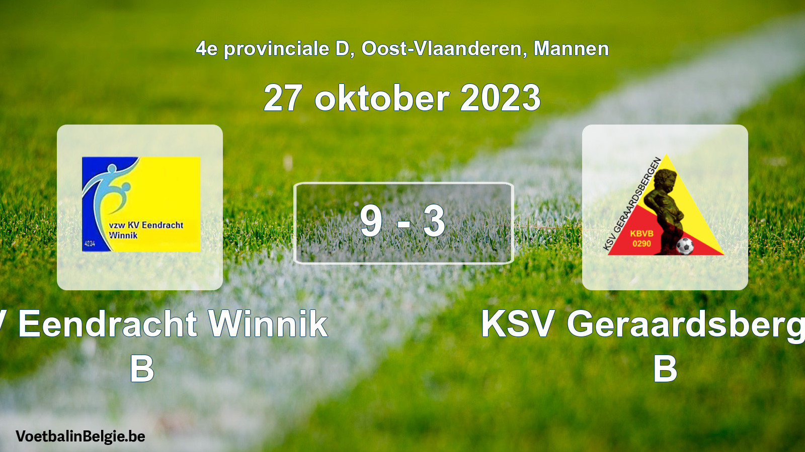 Gespeelde wedstrijd mannenvoetbal: KV Eendracht Winnik B - KSV Geraardsbergen B 9 - 3 (27 oktober 2023)