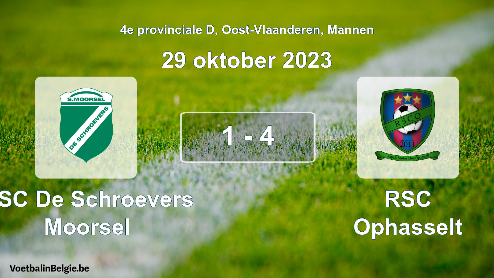 Gespeelde wedstrijd mannenvoetbal: KSC De Schroevers Moorsel - RSC Ophasselt 1 - 4 (29 oktober 2023)
