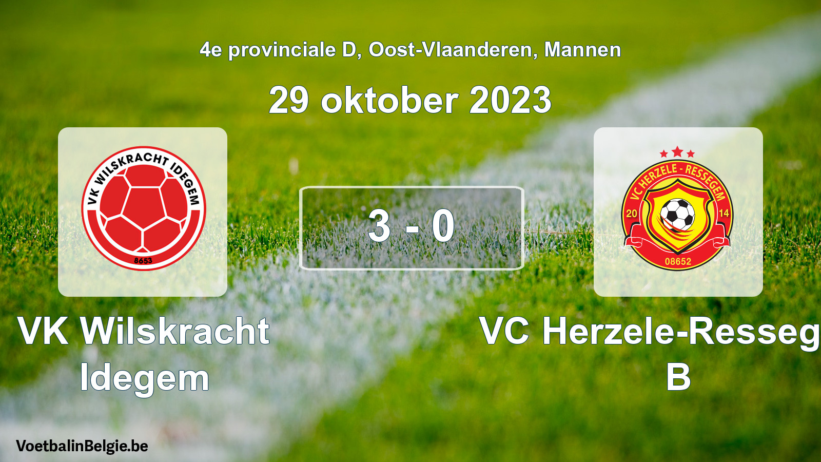 Gespeelde wedstrijd mannenvoetbal: VK Wilskracht Idegem - VC Herzele-Ressegem B 3 - 0 (29 oktober 2023)