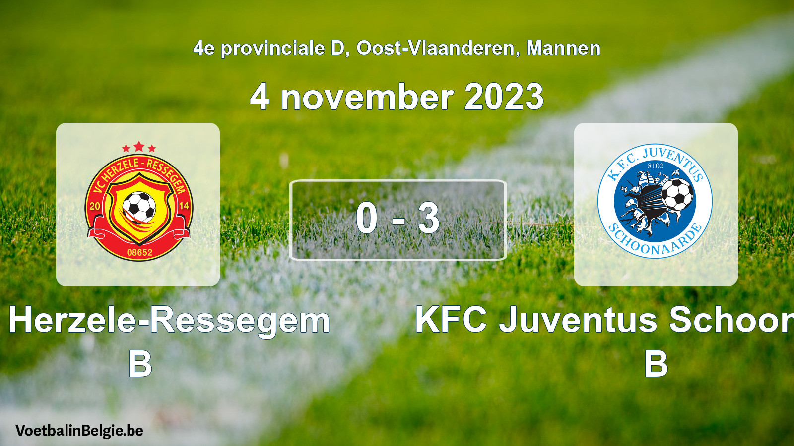 Gespeelde wedstrijd mannenvoetbal: VC Herzele-Ressegem B - KFC Juventus Schoonaarde B 0 - 3 (4 november 2023)
