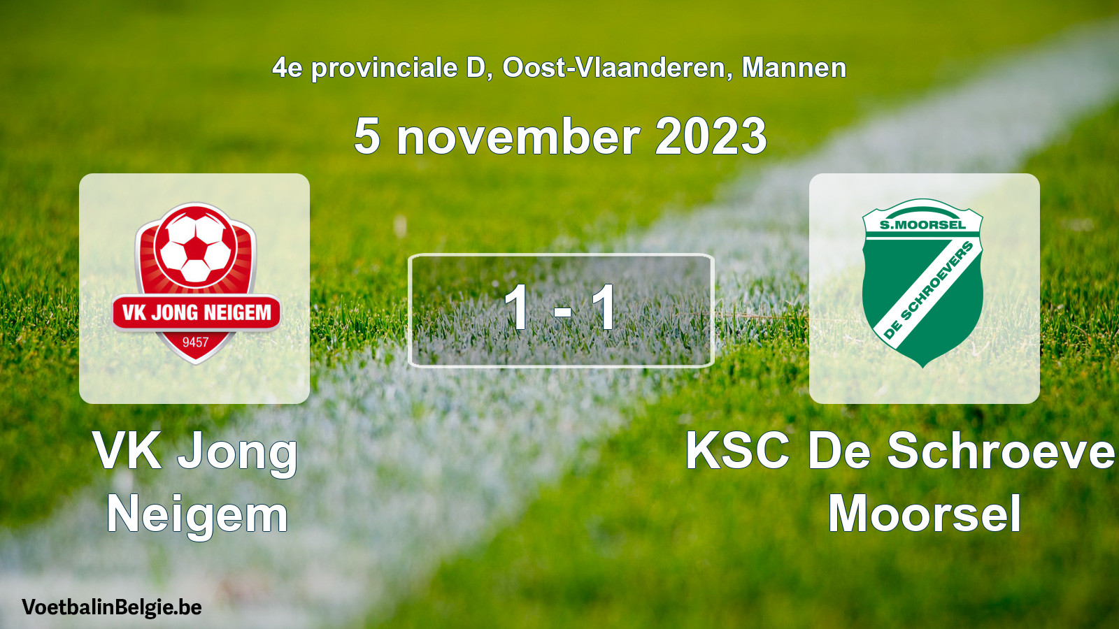 Gespeelde wedstrijd mannenvoetbal: VK Jong Neigem - KSC De Schroevers Moorsel 1 - 1 (5 november 2023)