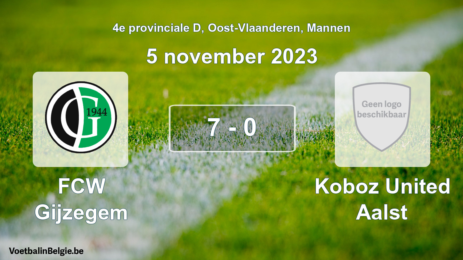 Gespeelde wedstrijd mannenvoetbal: FCW Gijzegem - Koboz United Aalst 7 - 0 (5 november 2023)