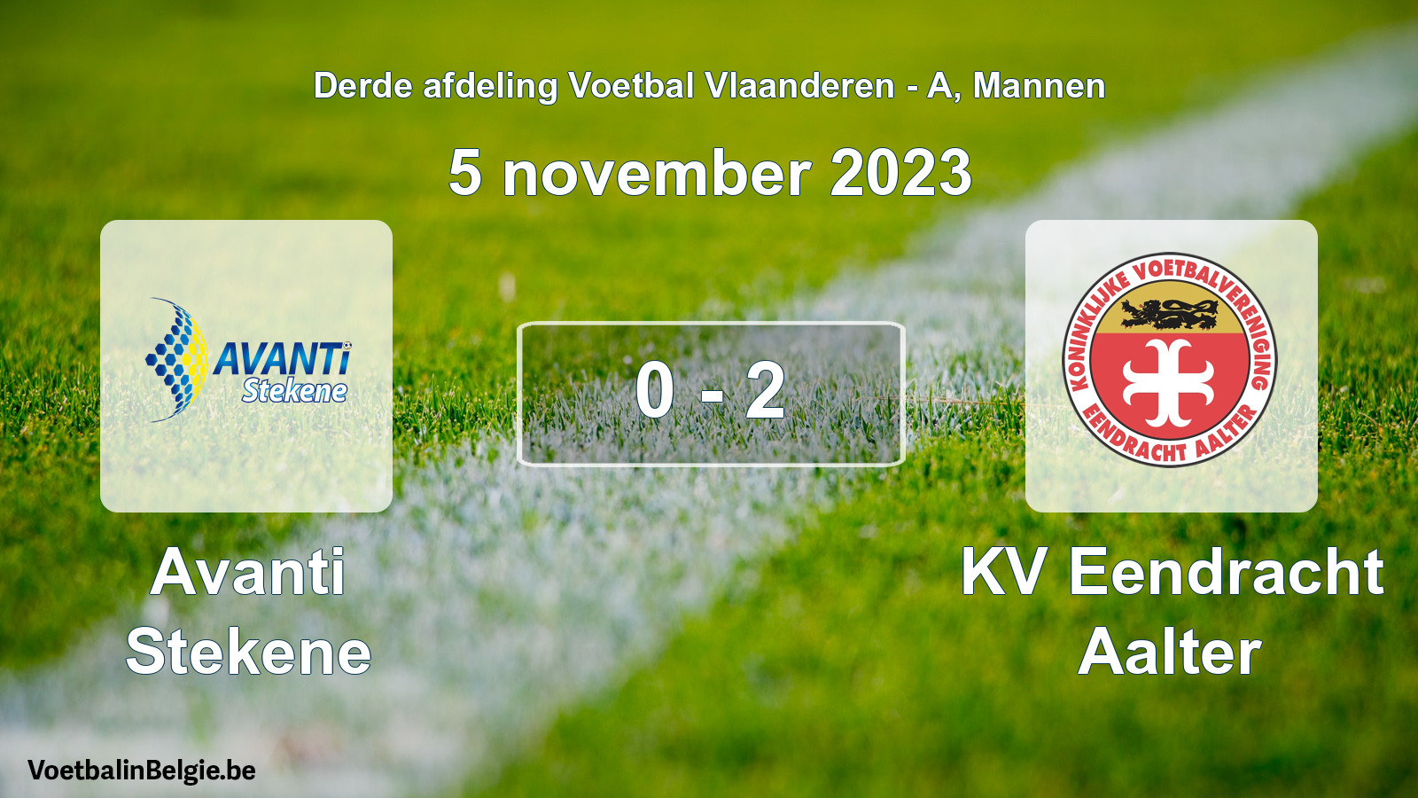 Gespeelde wedstrijd mannenvoetbal: Avanti Stekene - KV Eendracht Aalter 0 - 2 (5 november 2023)