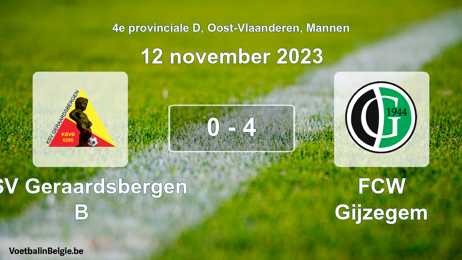 Gespeelde wedstrijd mannenvoetbal: KSV Geraardsbergen B - FCW Gijzegem 0 - 4 (12 november 2023)