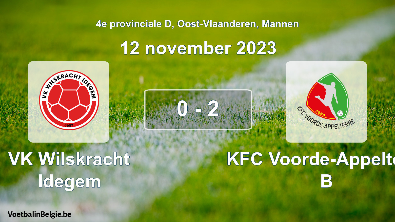Gespeelde wedstrijd mannenvoetbal: VK Wilskracht Idegem - KFC Voorde-Appelterre B 0 - 2 (12 november 2023)