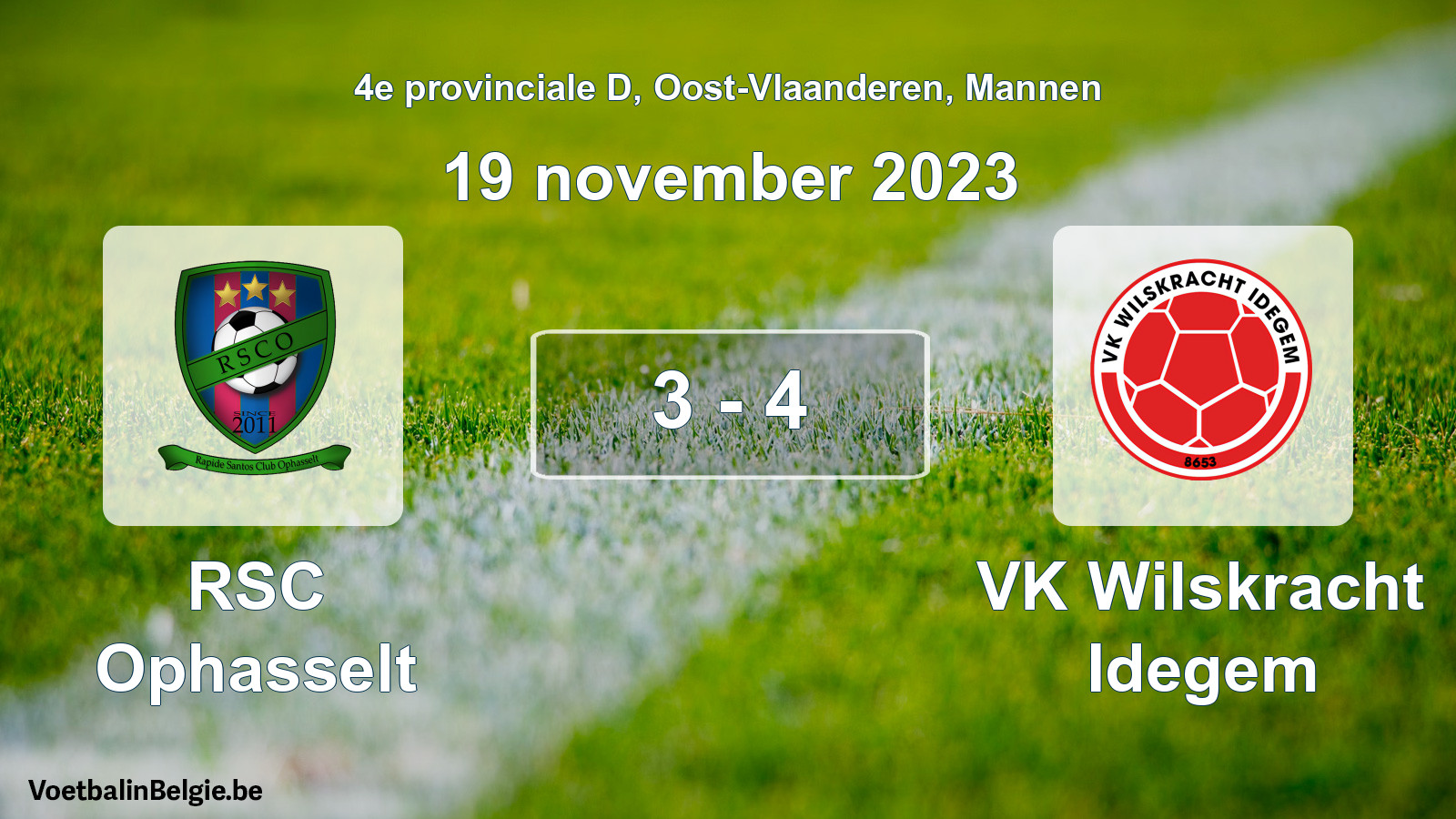 Gespeelde wedstrijd mannenvoetbal: RSC Ophasselt - VK Wilskracht Idegem 3 - 4 (19 november 2023)